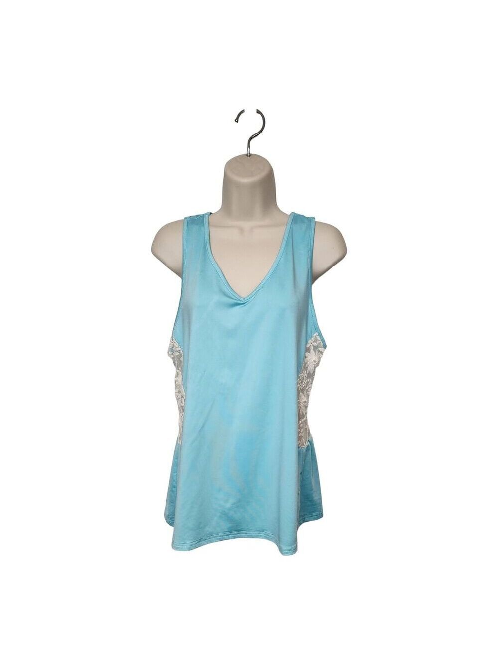 Meaneor Women V-Neck Sleeveless Lace Teal Top Size Medium